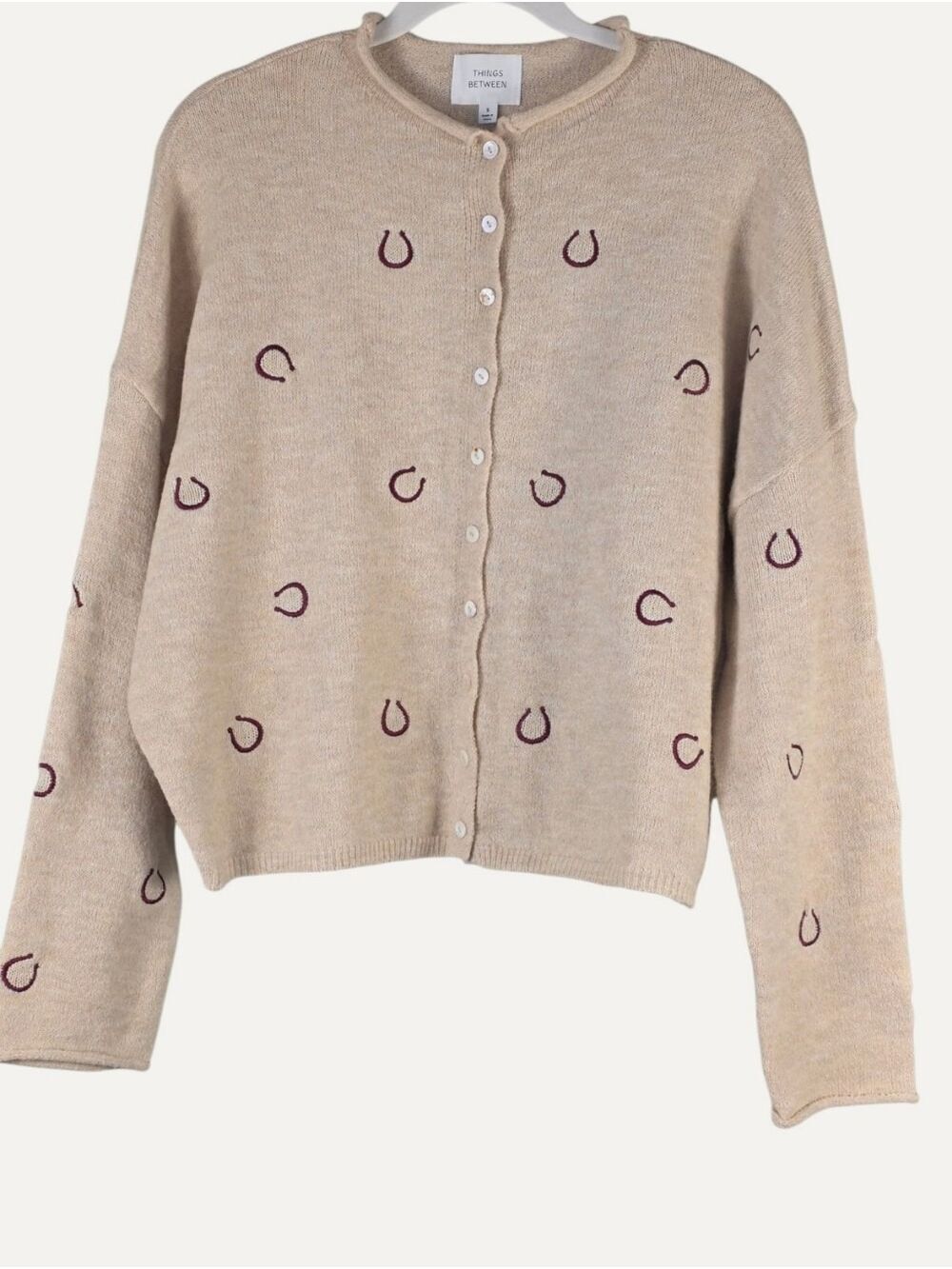 Things Between Horseshoe Cardigan Oat Burgundy Western Small NIP